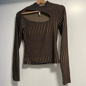 ASYOU ribbed cut away polo top in Chocolate